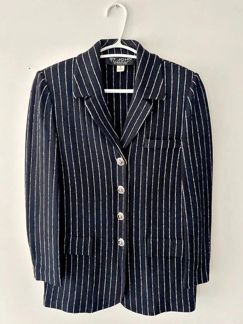 St. John Collection by Marie Gray Pinstripe Knit Blazer Black & White